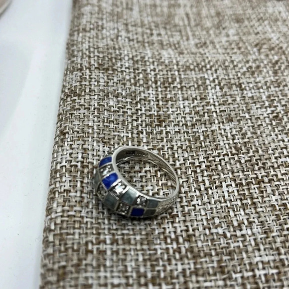 💍 Ross Simons Diamonique Blue Enamel Checkerboard Ring - Picture 8 of 16